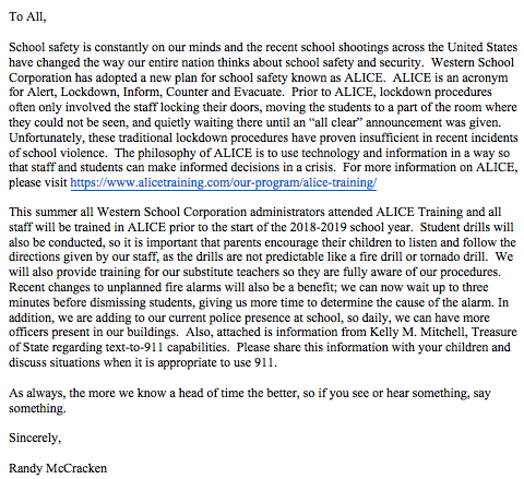 McCracken school safety letter